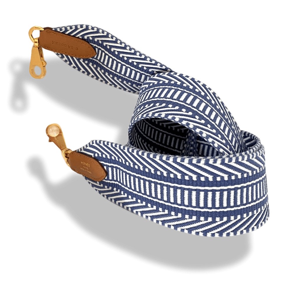 Hermes Ecru/Bleu Brighton/Gold Swift SANGLE CAVALE 50 MM GOLD Bag Strap 105, NWTIB! - poupishop