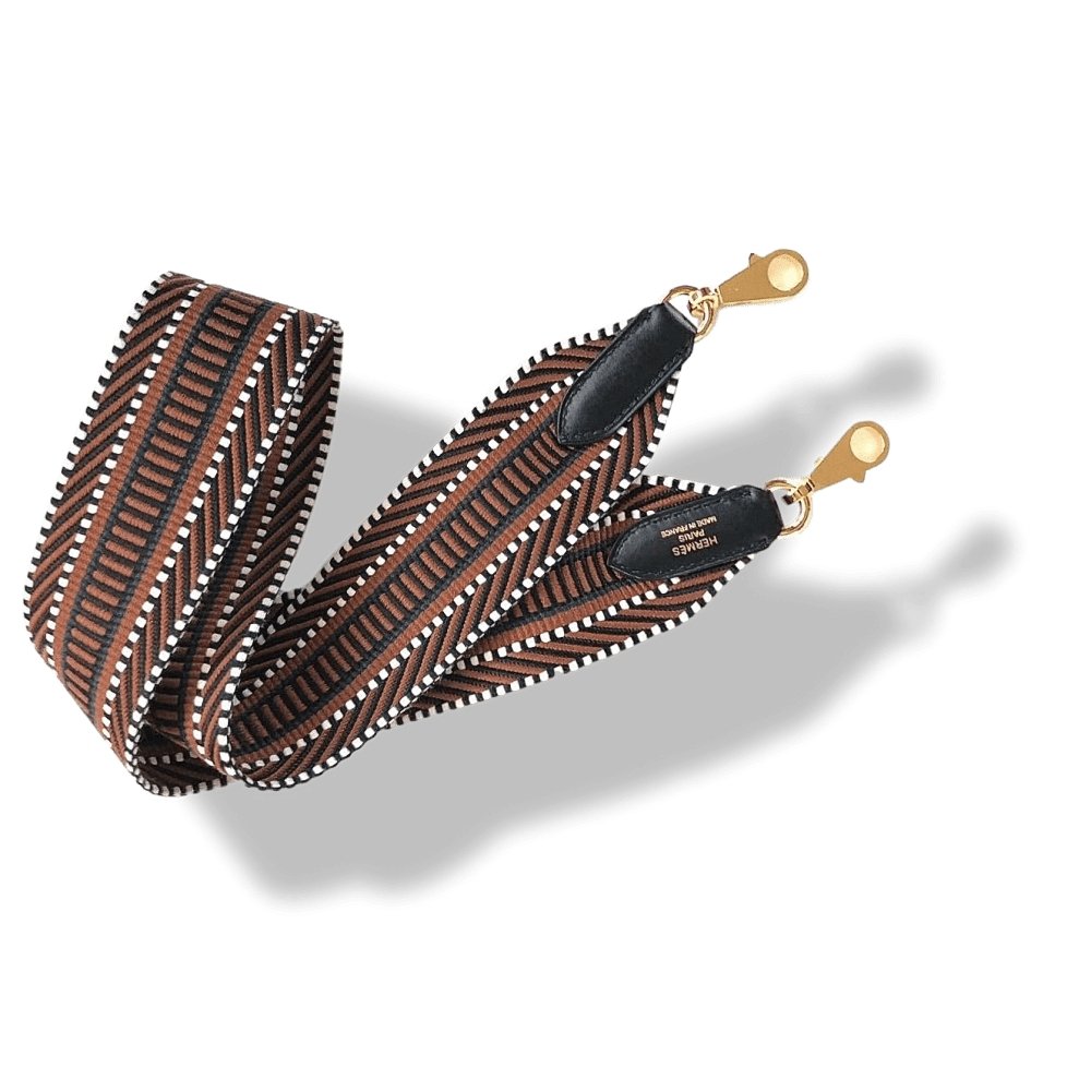 Hermes Ecru/Brown/Black Swift SANGLE CAVALE 50 MM GOLD Bag Strap 105, NWTIB! - poupishop
