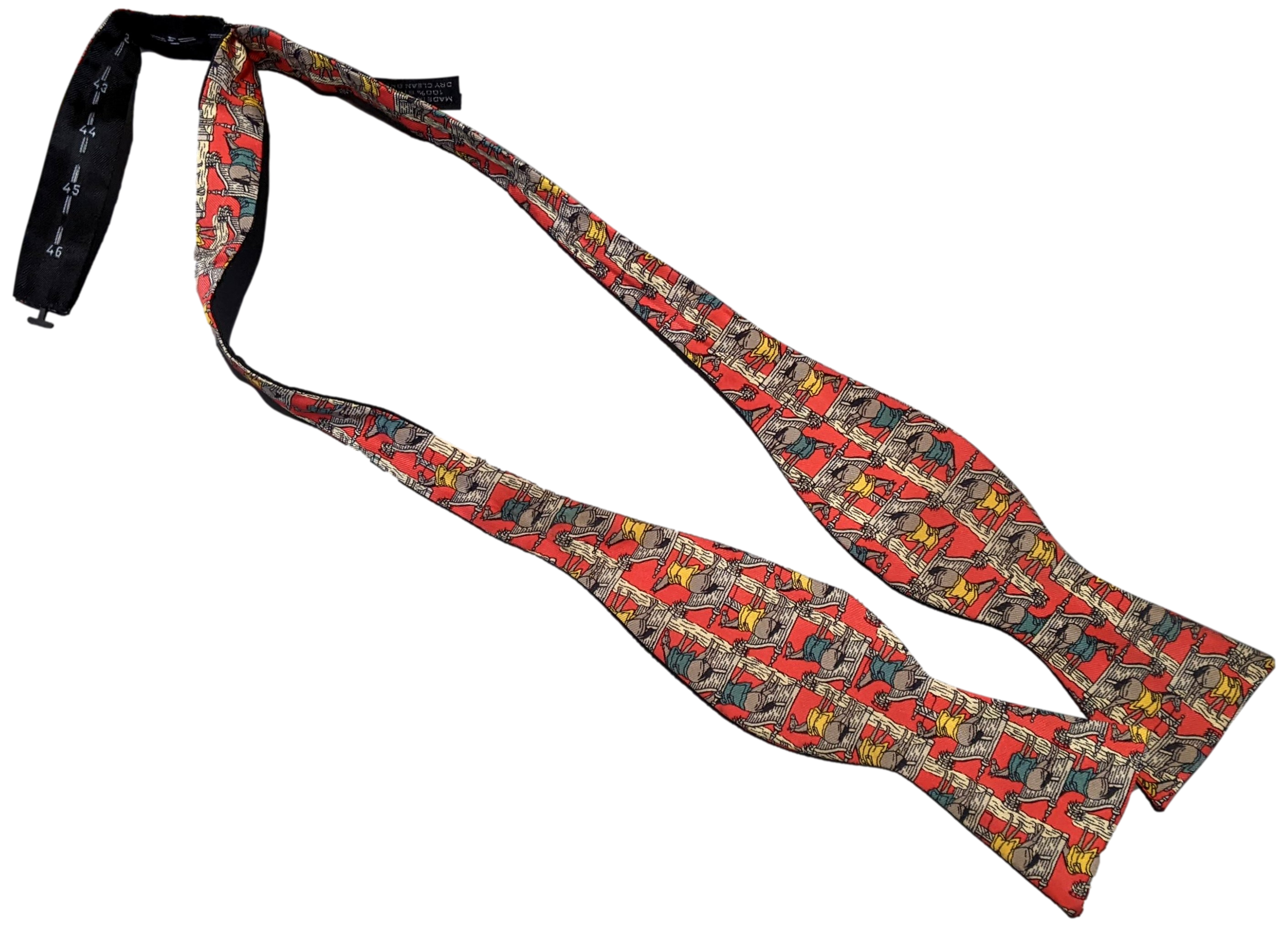 Hermes Rouge/Gris/Multi "Ecuries" Adjustable Self-Tie Bow Tie Twill Silk