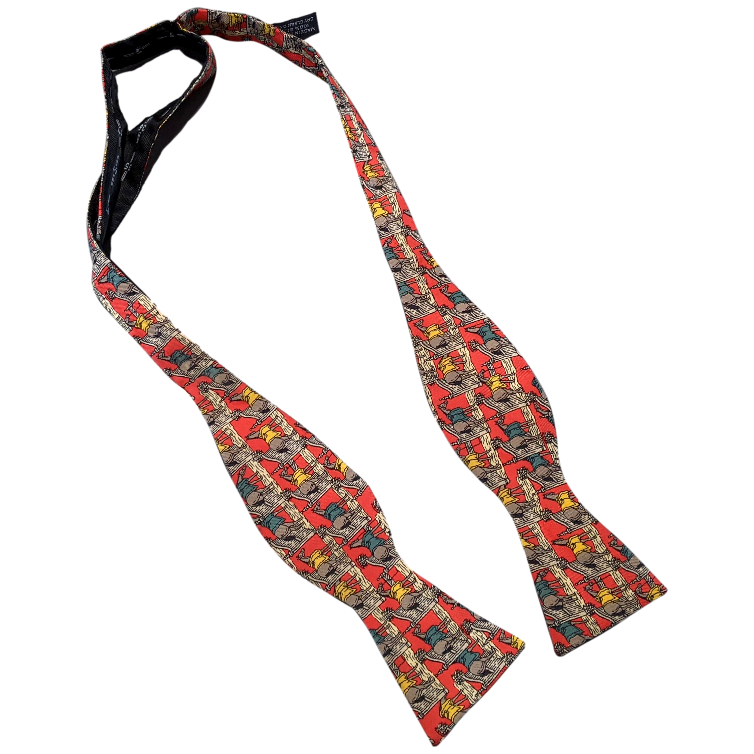 Hermes Rouge/Gris/Multi "Ecuries" Adjustable Self-Tie Bow Tie Twill Silk