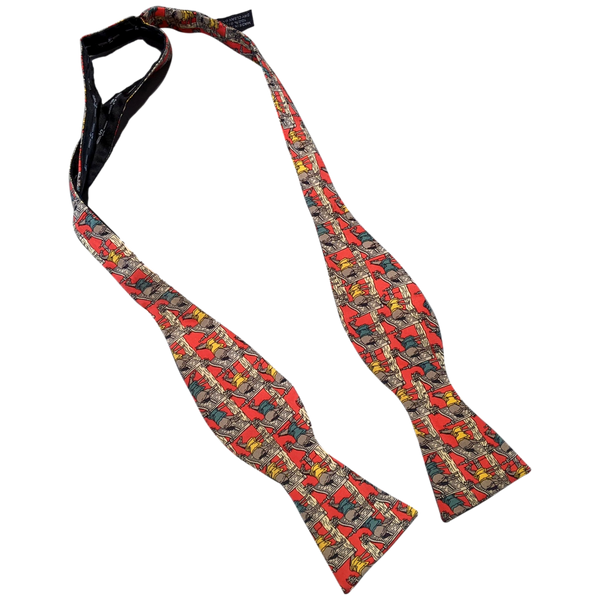 Hermes Rouge/Gris/Multi "Ecuries" Adjustable Self-Tie Bow Tie Twill Silk