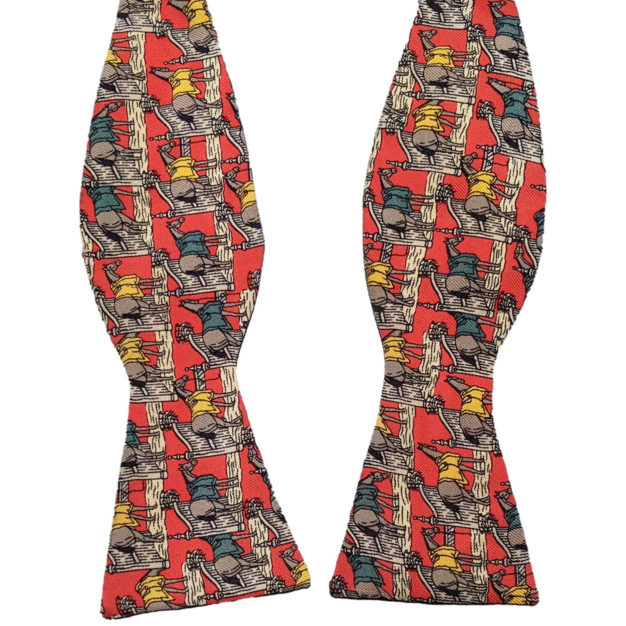 Hermes Rouge/Gris/Multi "Ecuries" Adjustable Self-Tie Bow Tie Twill Silk