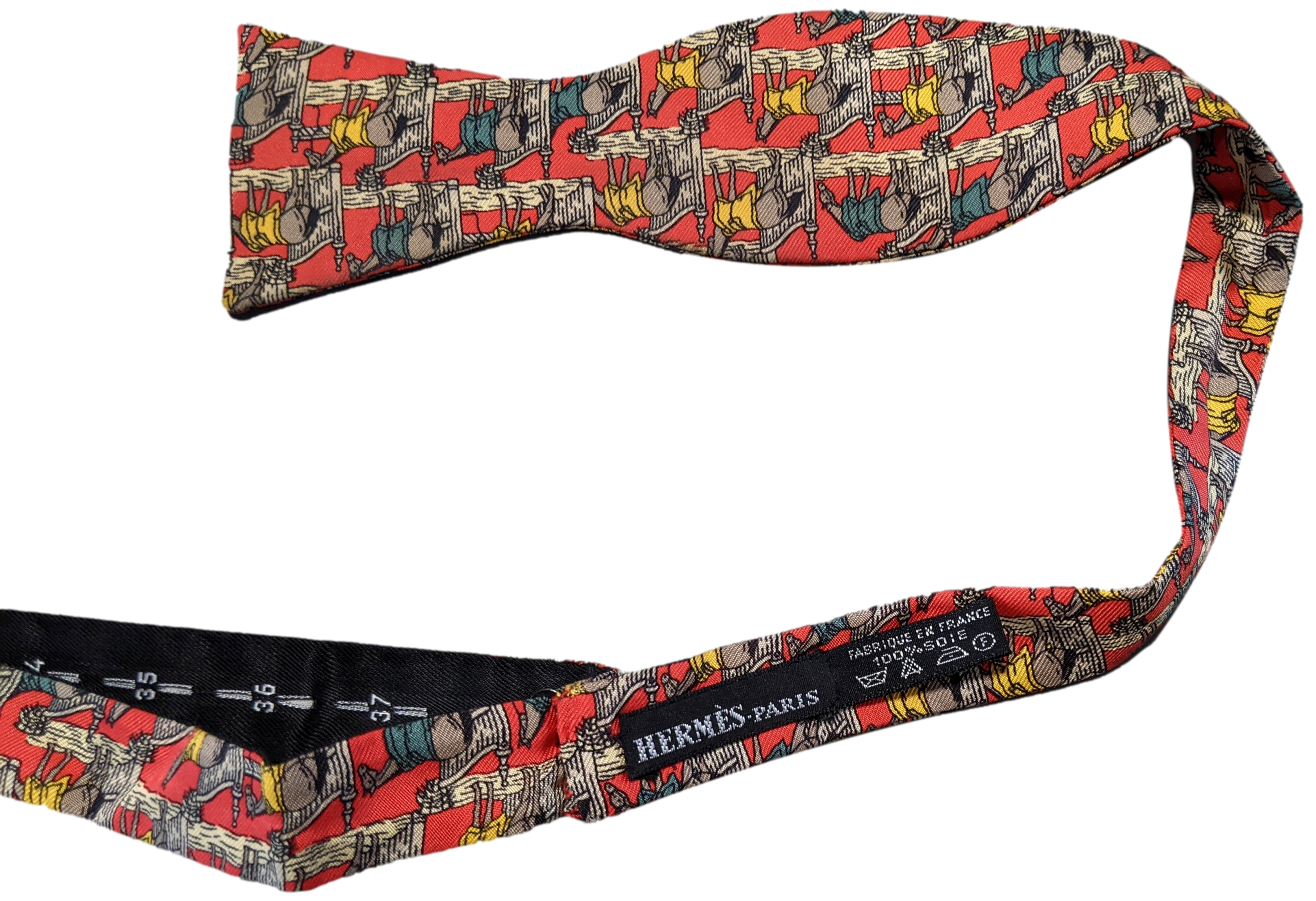 Hermes Rouge/Gris/Multi "Ecuries" Adjustable Self-Tie Bow Tie Twill Silk