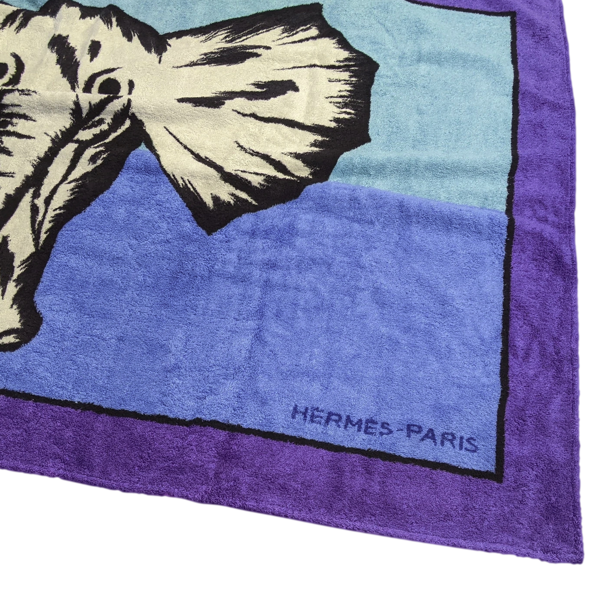 Hermes Vintage Violet/Bleu/Aqua "B/W Elelephant" Beach Towel 90 x 150 cm