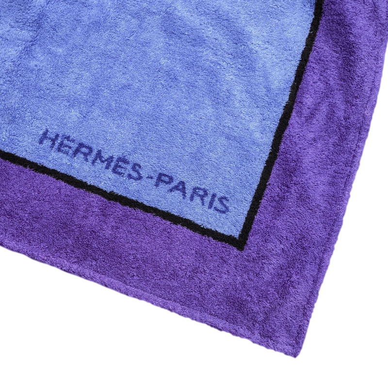 Hermes Vintage Violet/Bleu/Aqua "B/W Elelephant" Beach Towel 90 x 150 cm