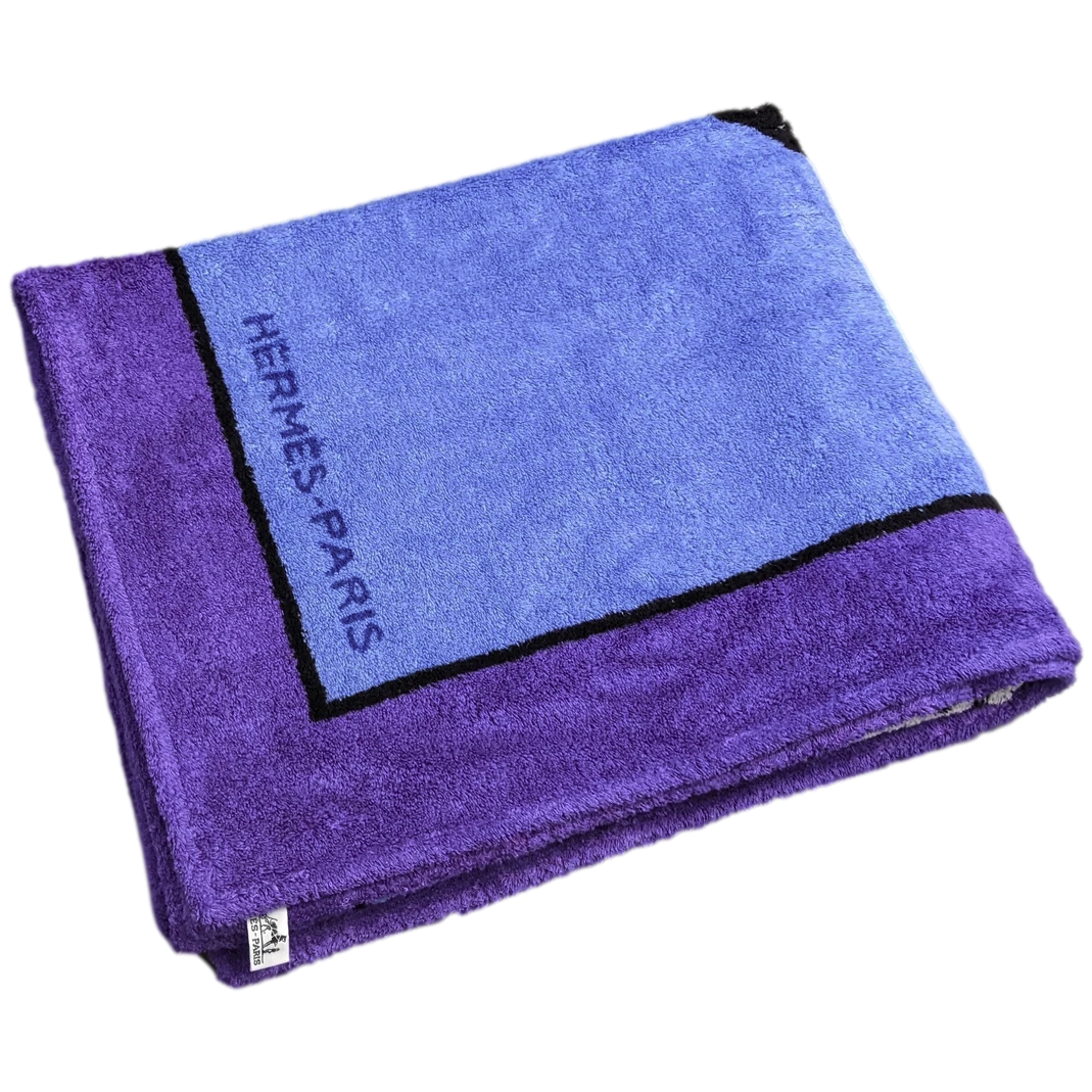 Hermes Vintage Violet/Bleu/Aqua "B/W Elelephant" Beach Towel 90 x 150 cm