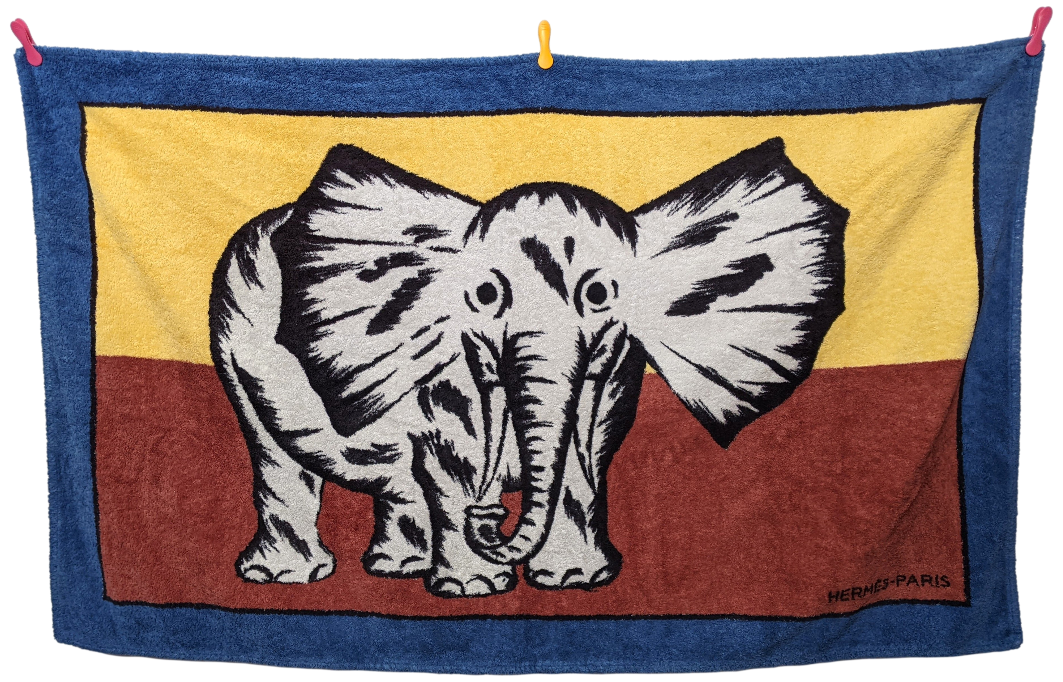Hermes Vintage " Elephant " Terry Beach Towel 90 x 150 cm