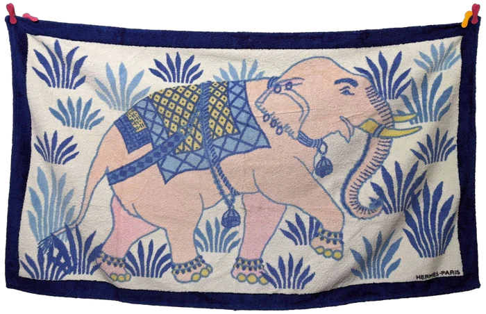 Hermes Bleu/Rose "Elephant" Tapis de Plage Terry Beach Towel GM 90 x 150 cm