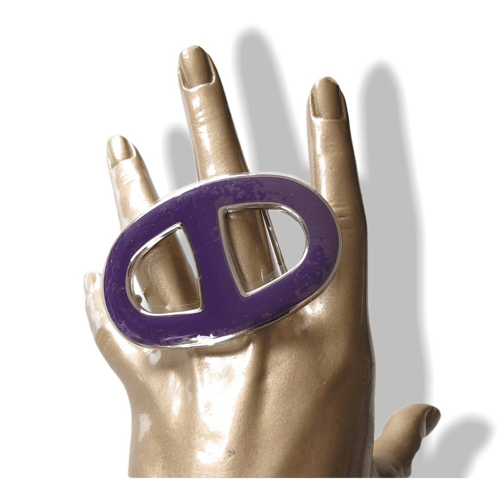 Hermes Enamel & Plated silver and Palladium Purple Chaine d'Ancre Buckle H 32mm, New! - poupishop