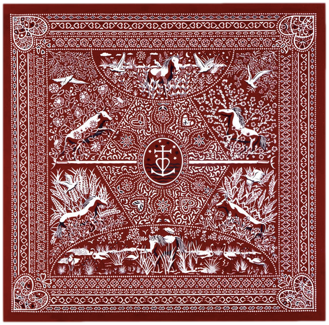 Hermes 2016 Bordeaux/Blanc/Noir "Entre Ciel et Mer" by Christine Henry Silk Bandana 55