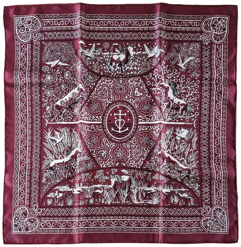 Hermes 2016 Bordeaux/Blanc/Noir "Entre Ciel et Mer" by Christine Henry Silk Bandana 55