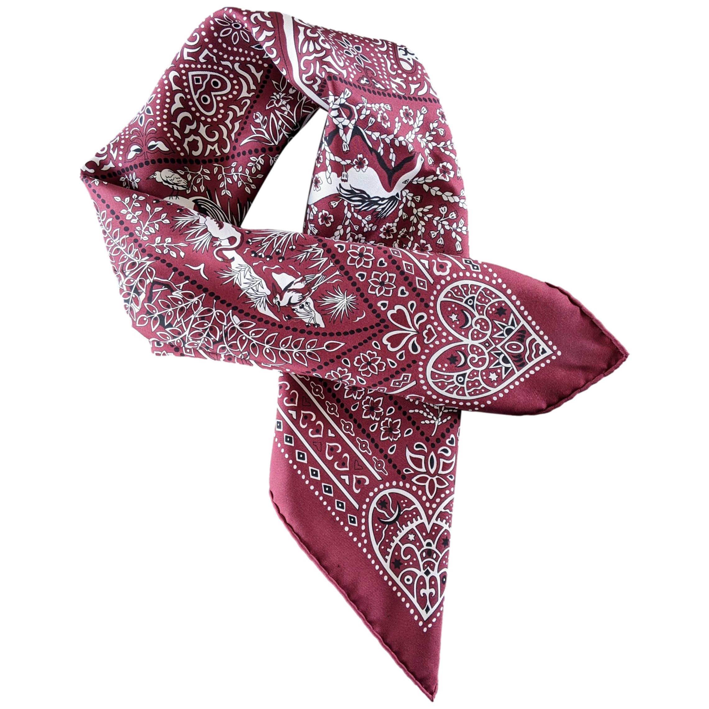 Hermes 2016 Bordeaux/Blanc/Noir "Entre Ciel et Mer" by Christine Henry Silk Bandana 55