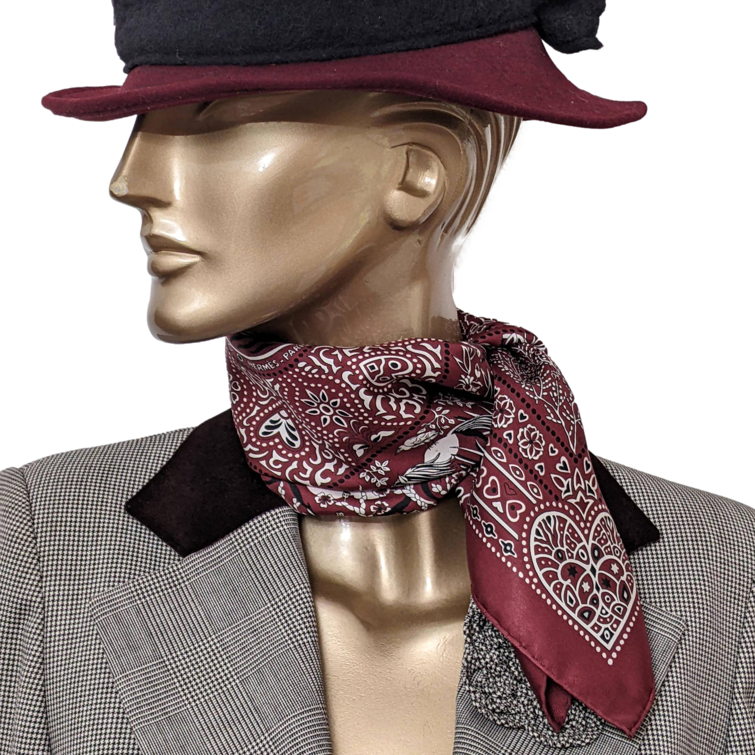 Hermes 2016 Bordeaux/Blanc/Noir "Entre Ciel et Mer" by Christine Henry Silk Bandana 55