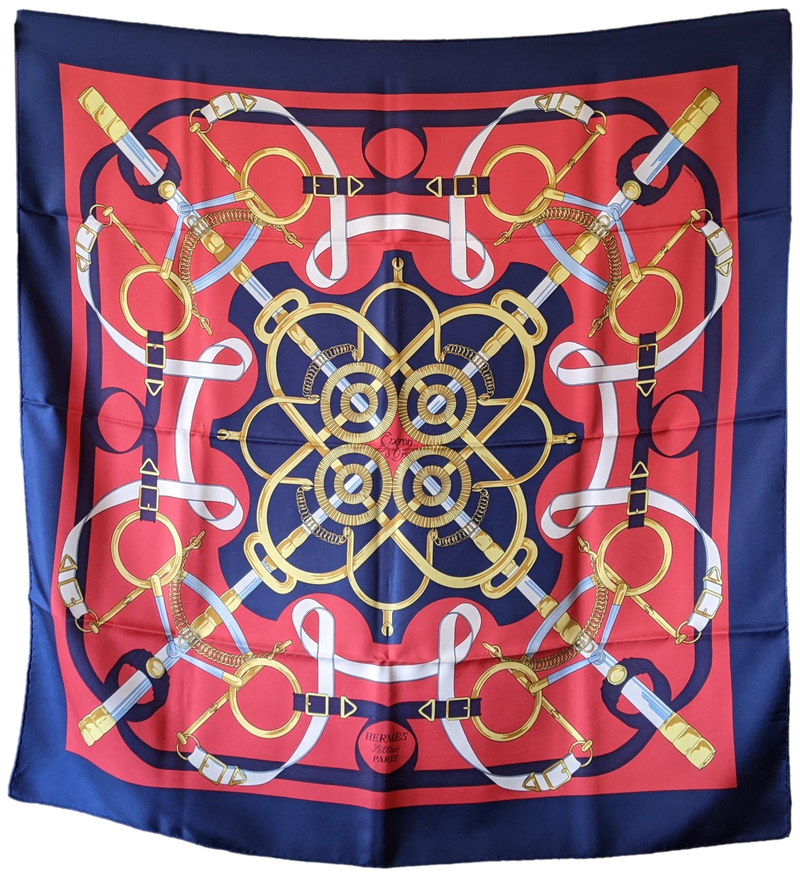Hermes Vintage "Eperons d'or" Twill Silk Scarf 90 x 90 cm