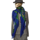 Hermes Bleu/Vert Equateur by Robert Dallet Blanc Matt Overprint Mousseline Shawl 140 cm