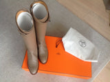 Hermes Etoupe Calfskin Leather Women's JUMPING Equistrian Style Boots Sz 39.5, NIB! - poupishop