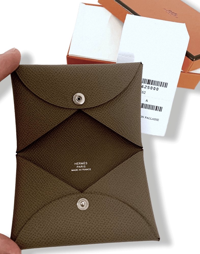 Hermes Etoupe Epsom Leather Calvi Card Holder Hermes