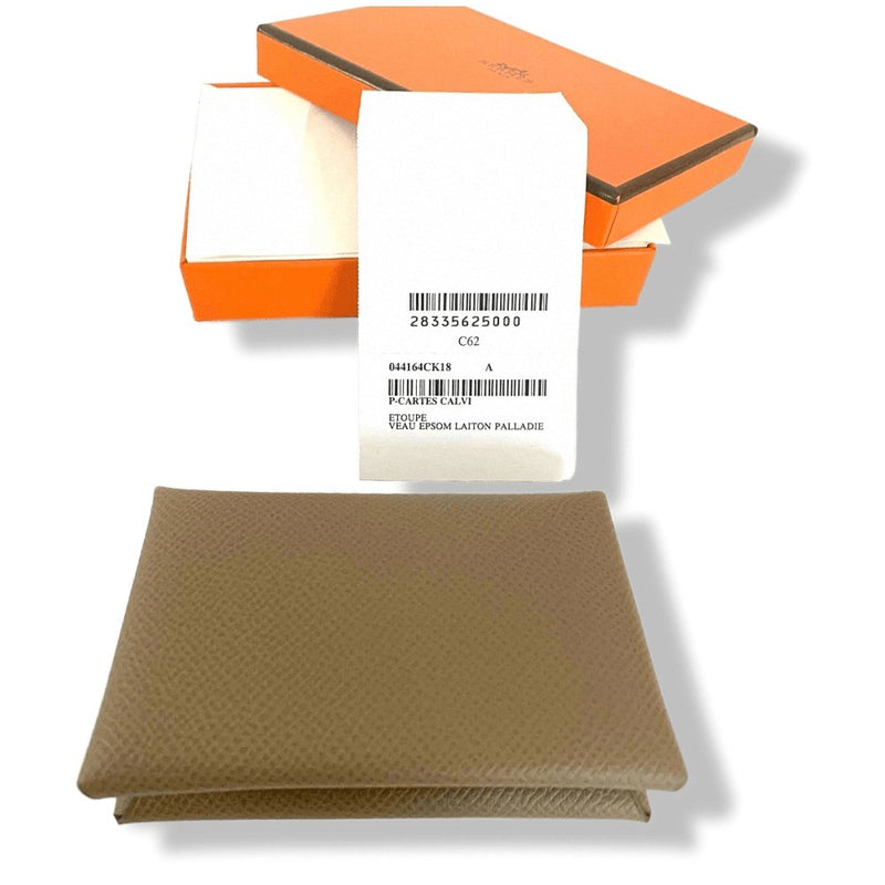 Hermes Etoupe in Epsom Calfskin Card Holder CALVI, New in Box! - poupishop