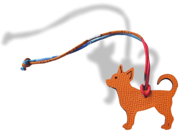 Hermes Etoupe Orange Dog Chihuahua Petit H Bag Charm PM, NIB! - poupishop
