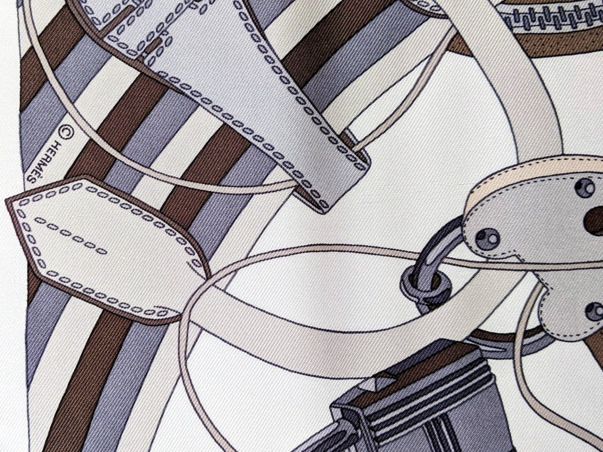 Hermes Etoupe/Gris/Blanc MADAME CUIR Twill Gavroche 42cm, BNIB! - poupishop