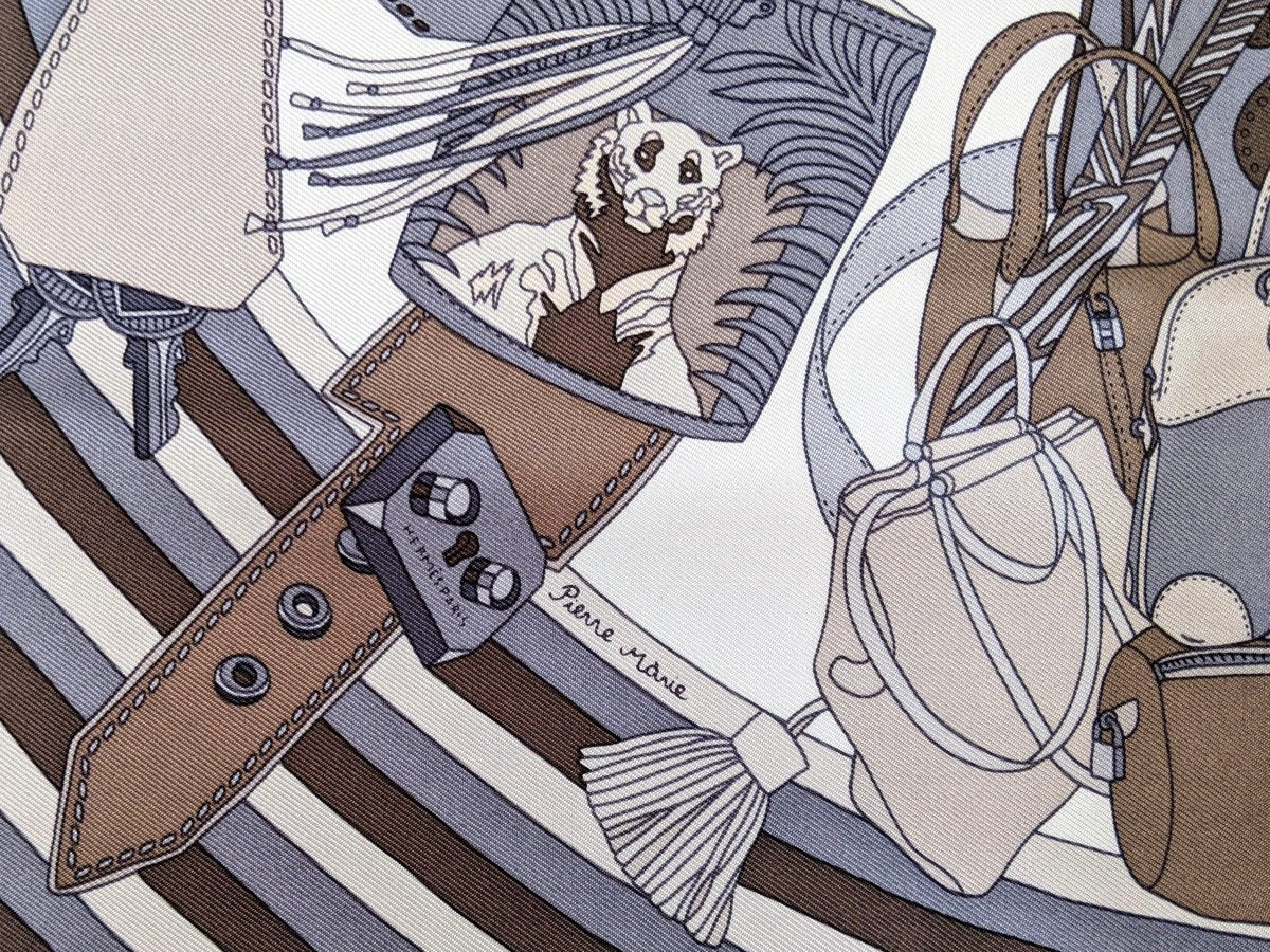 Hermes Etoupe/Gris/Blanc MADAME CUIR Twill Gavroche 42cm, BNIB! - poupishop