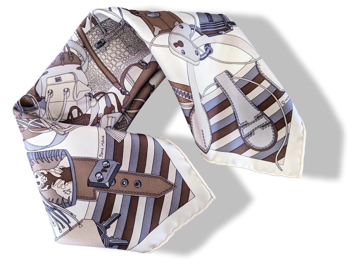 Hermes Etoupe/Gris/Blanc MADAME CUIR Twill Gavroche 42cm, BNIB! - poupishop