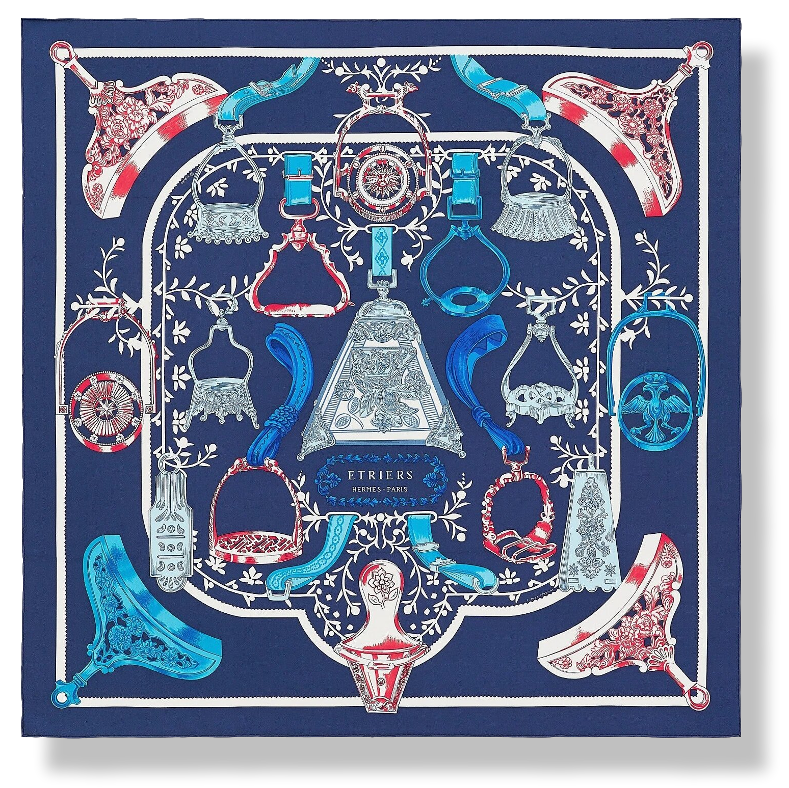 Hermes Marine/Rouge/Blanc ETRIERS REMIX by Francoise de la Perrieire Twill 90, BNIB!