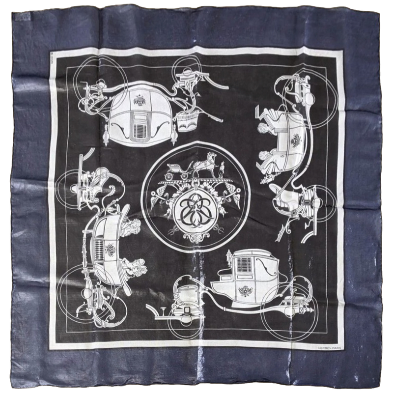 Produits Hermes 2008 Dark Blue Black Grey Special Issue Iridescent Glam Ex Libris 70% Silk Scarf 70 cm