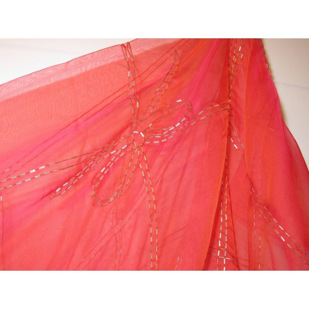 Hermes Exceptional Embroidered Fuchsia Bolduc Changeante Mousseline Poncho Midnight, NIB! - poupishop