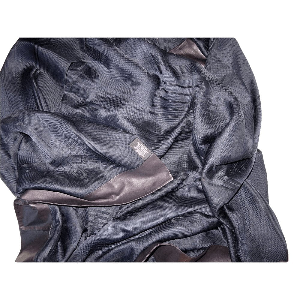 Hermes Exceptional Night Blue Jacquard Silk and Black Lambskin Leather Sangles Unisex Silk 140, Rare, NIB! - poupishop