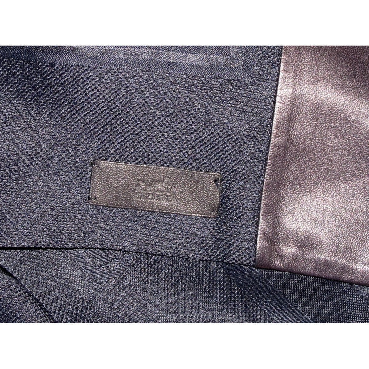 Hermes Exceptional Night Blue Jacquard Silk and Black Lambskin Leather Sangles Unisex Silk 140, Rare, NIB! - poupishop