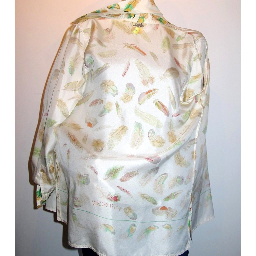 Hermes Exclusif Vintage 1980s Plumes Print Silk Shirt Sz42 - poupishop