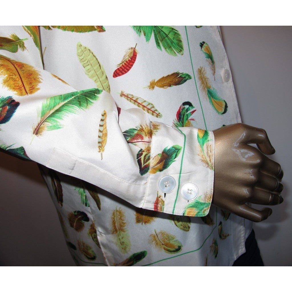 Hermes Exclusif Vintage 1980s Plumes Print Silk Shirt Sz42 - poupishop