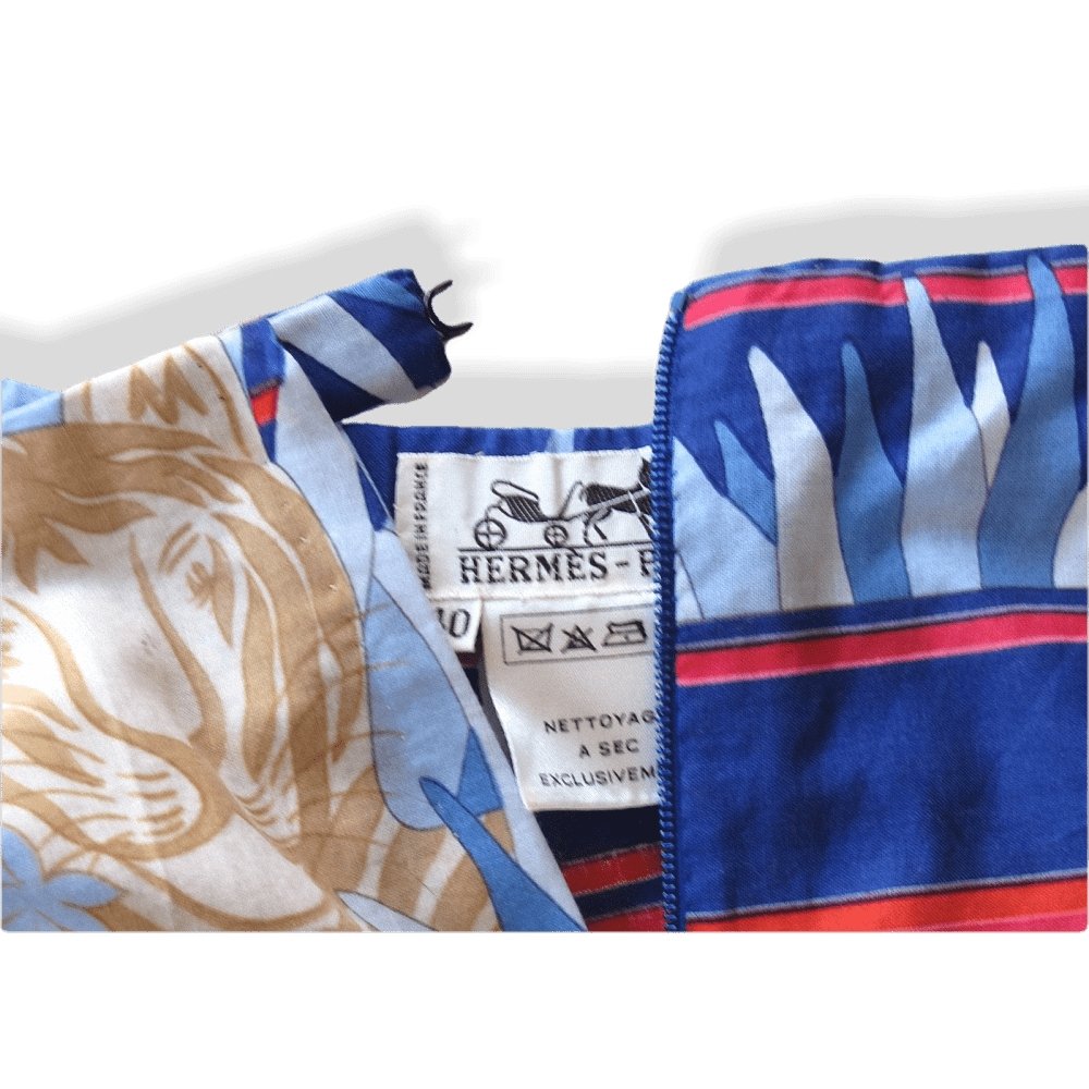 Hermes Exclusive Vintage 80s Blue Tigres dans les Herbes Cotton Courte Short de Plage - poupishop