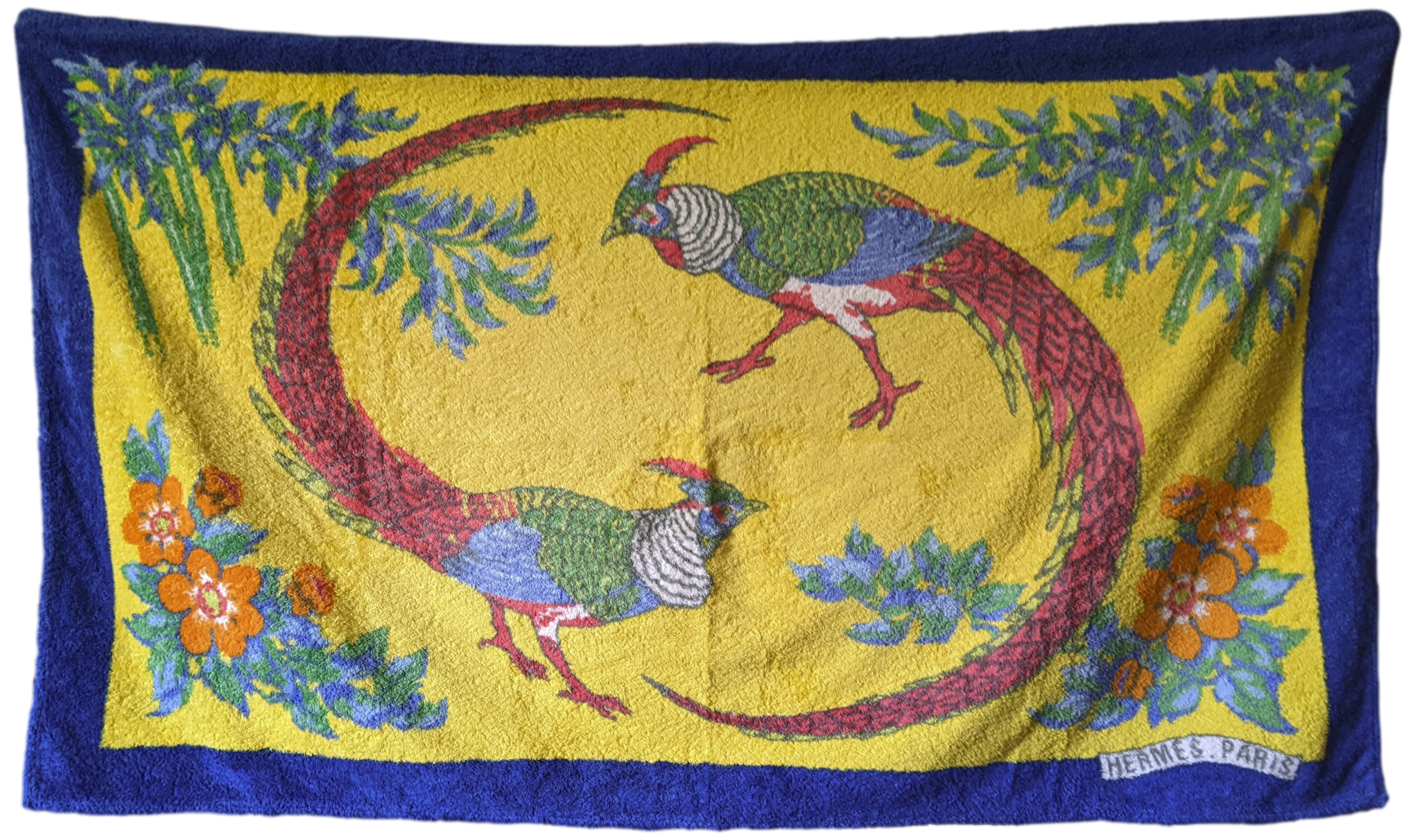 Hermes Vintage "Faisans" Tapis de Plage Terry Beach Towel 90 x 150 cm