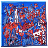 Hermes 2020 Bleu/Rouge/Blanc "Fantaisies Botaniques Detail" by Virginie Jamin Twill Gavroche 45cm