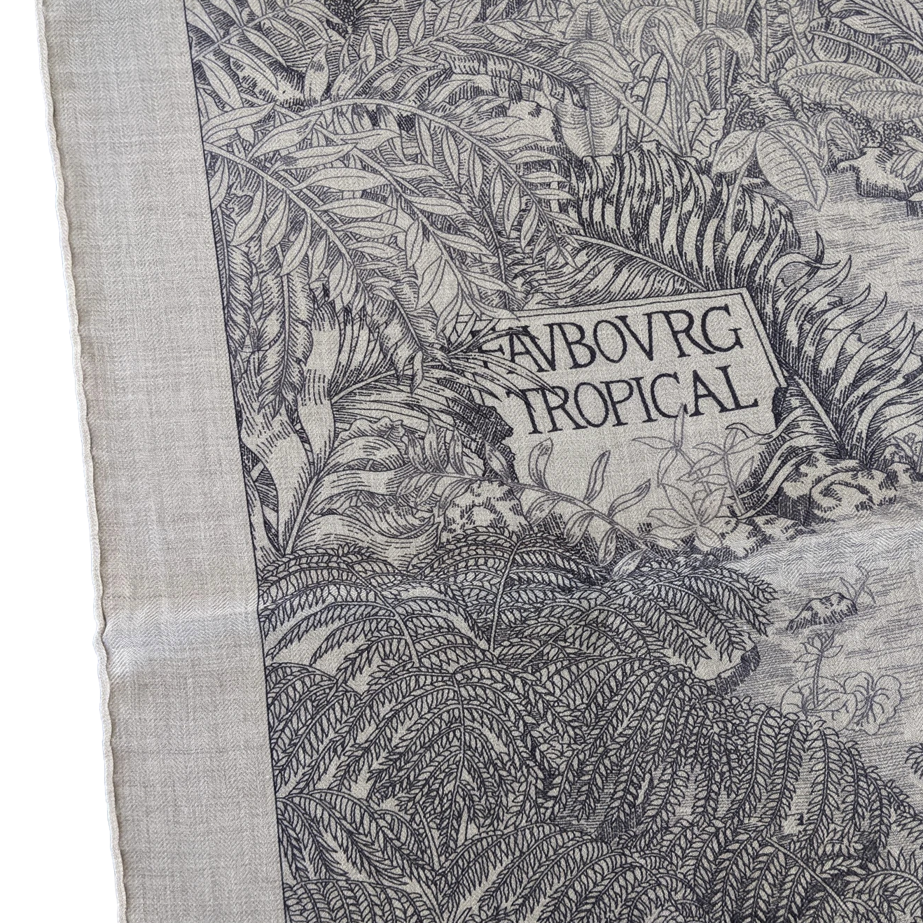 Hermes [C209] Naturel/Gris/Anthracite "Faubourg Tropical" by Octave Marsal and Théo de Gueltzl Cashmere Shawl 140