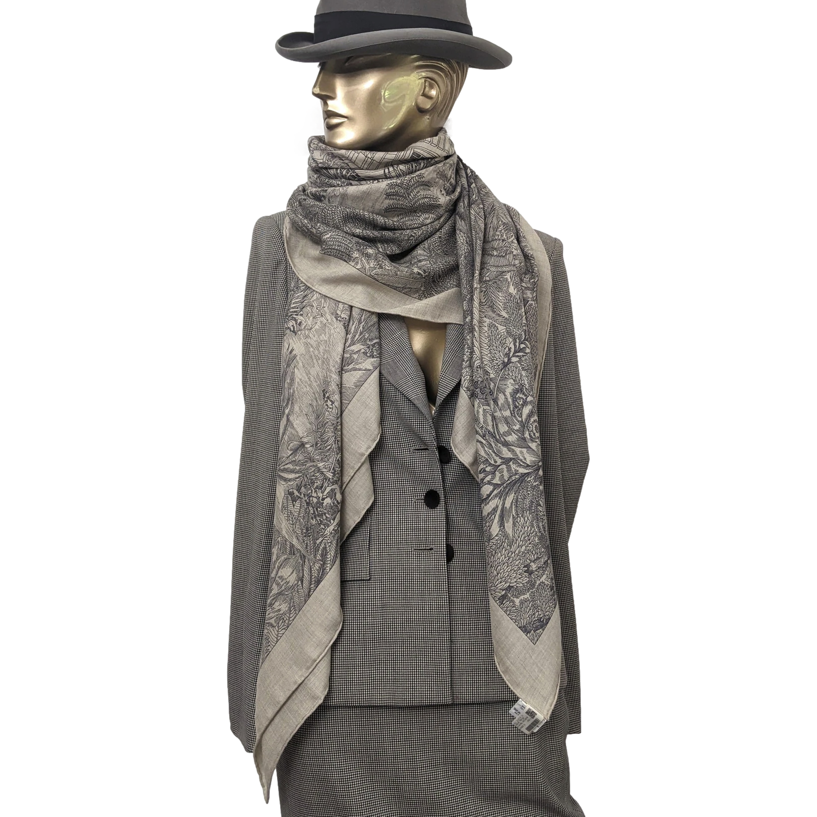 Hermes [C209] Naturel/Gris/Anthracite "Faubourg Tropical" by Octave Marsal and Théo de Gueltzl Cashmere Shawl 140