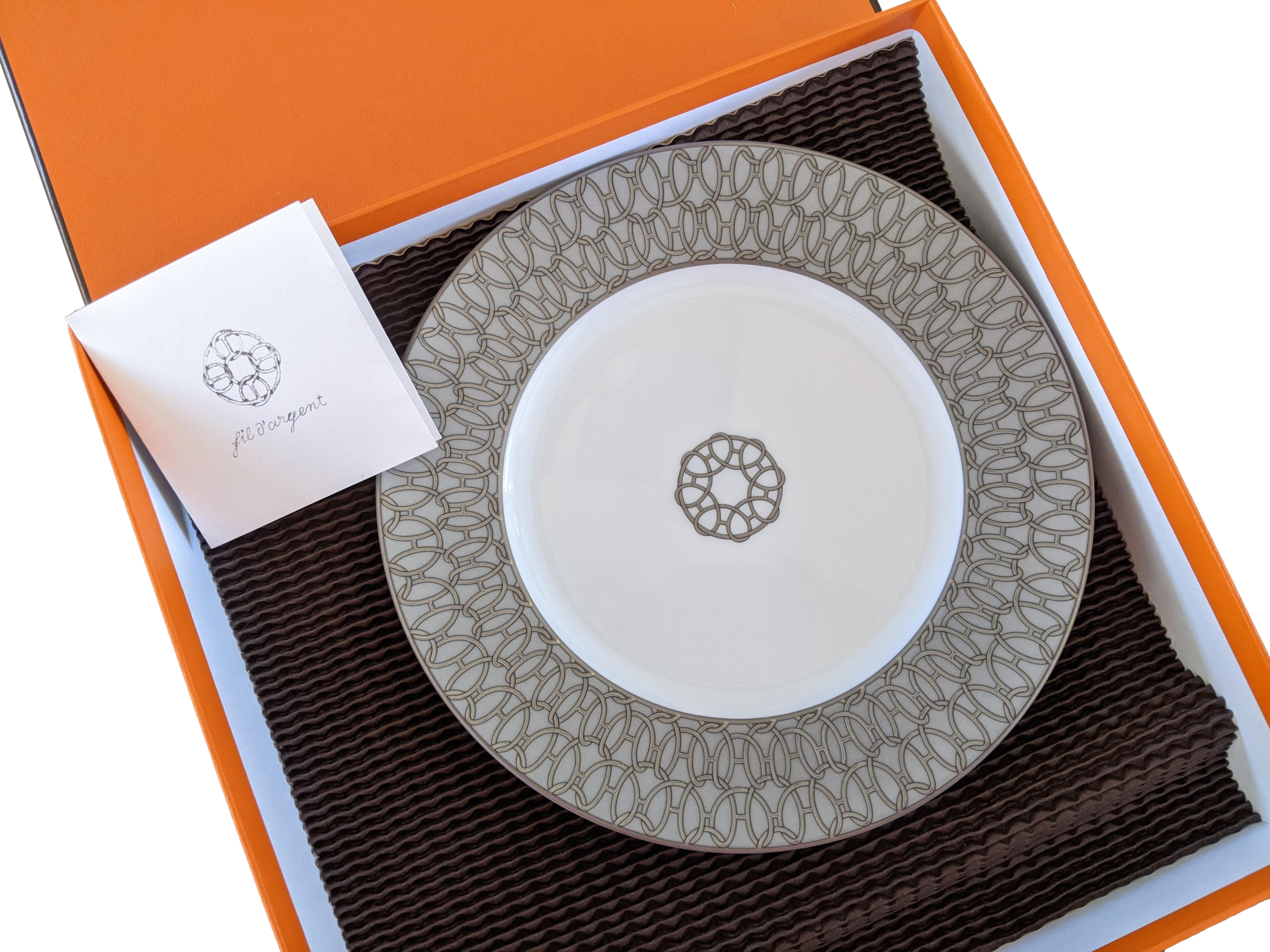 Hermes [PL02] Gris Assiete "Fil d'Argent" Plate 22,5 cm