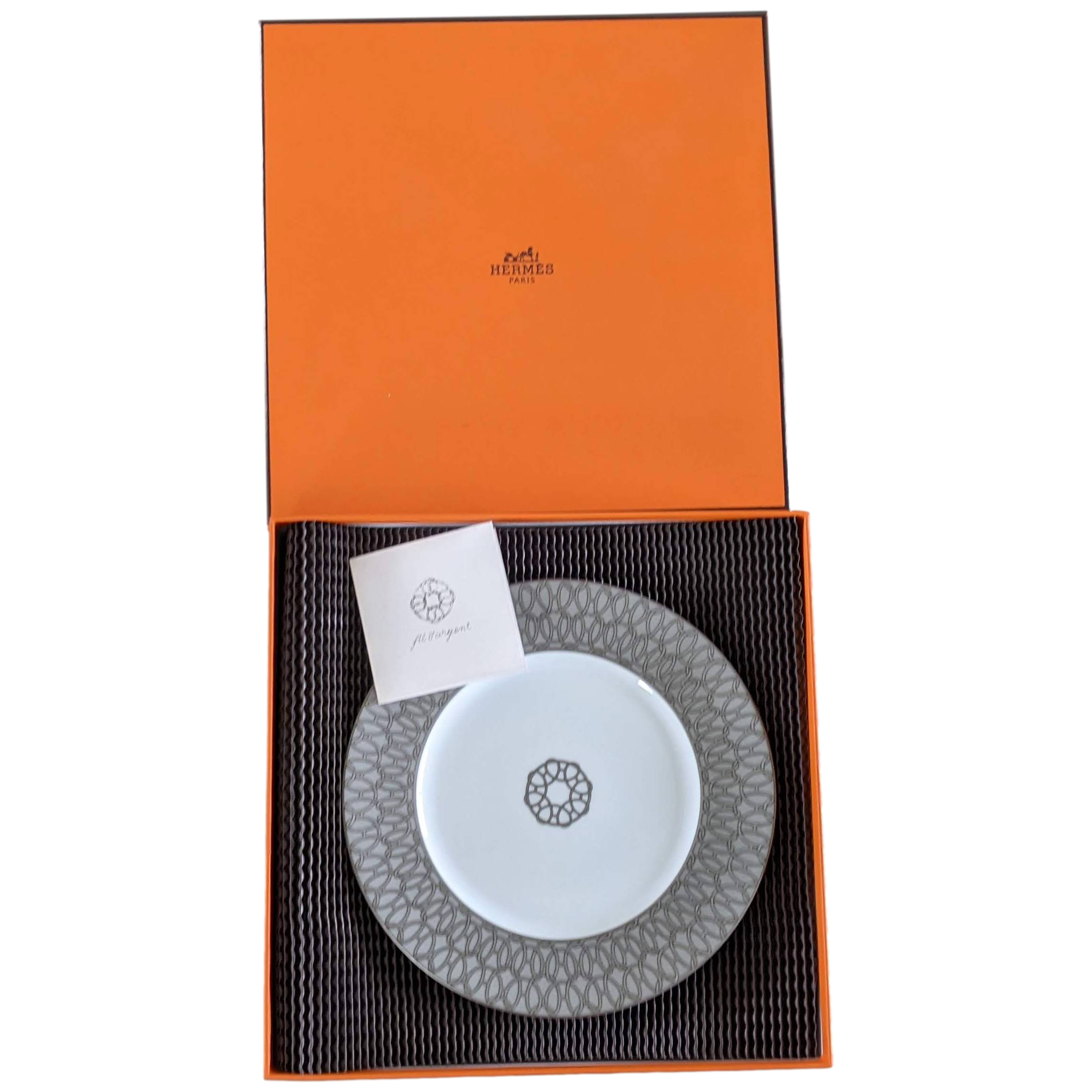 Hermes [PL03] Gris Set of 2 Assietes "Fil d'Argent" Plates 22,5 cm