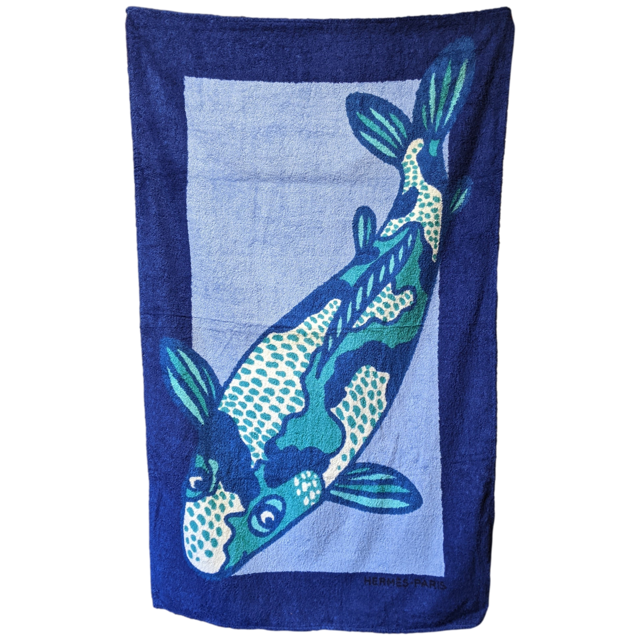 Hermes Bleu "Fish Koi" Terry Cotton Beach Towel 90 x 150 cm Réussite Actif