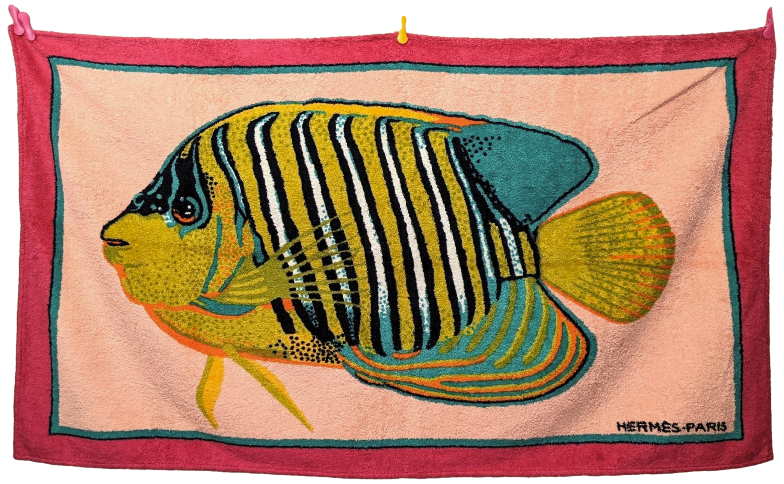 Hermes Vintage Cotton Terry "Fish" Beach Towel 90 x 150 cm