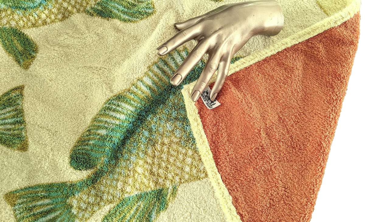 Hermes Vintage Jaune/Vert/Orange Fishes"Bali" Cotton Terry Towel 150 x 90 cm