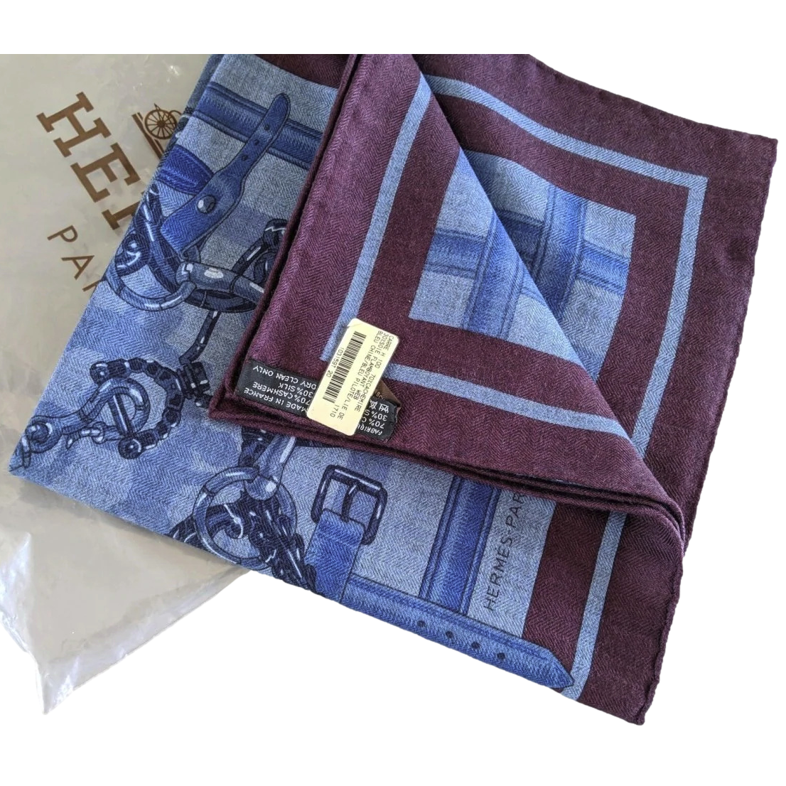 Hermes Blue Chiné/Pilote Blue/Lie de vin FLAMBOYANT WEB by Daiske Nomura Unisex Cashmere 100 cm