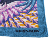 Hermes Turquoise Fonce/Violet Cotton Terry "Flamingo Party" by Laurence Bourthoumieux Beach Towel 90 x 150 cm