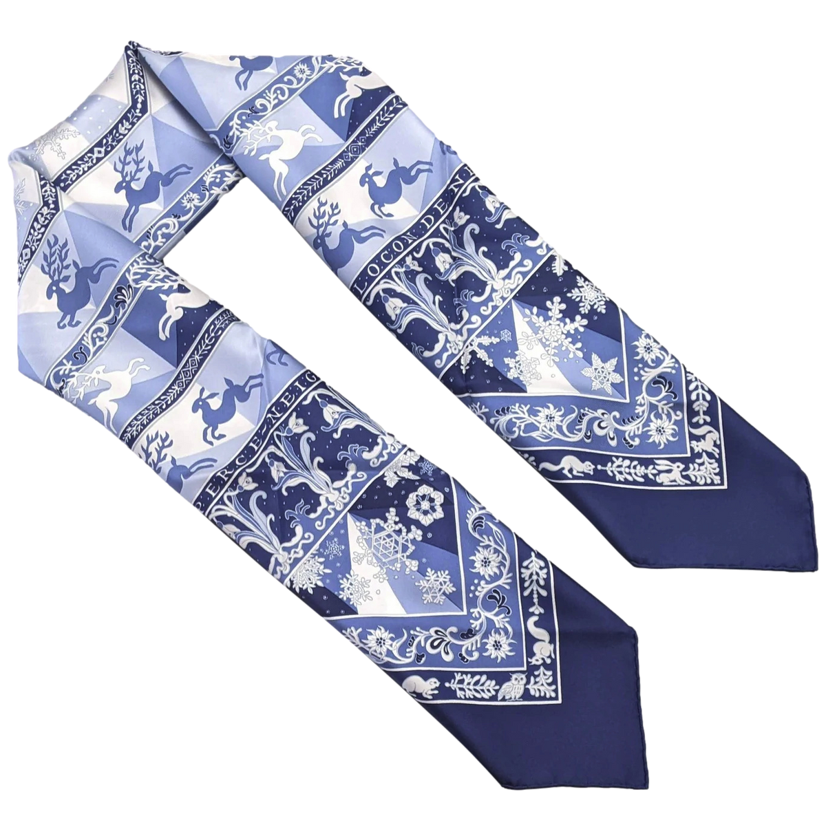 Hermes 2007 Marine/Blanc "Fleurs d'Hiver" by Sandra Laroche Twill 90cm
