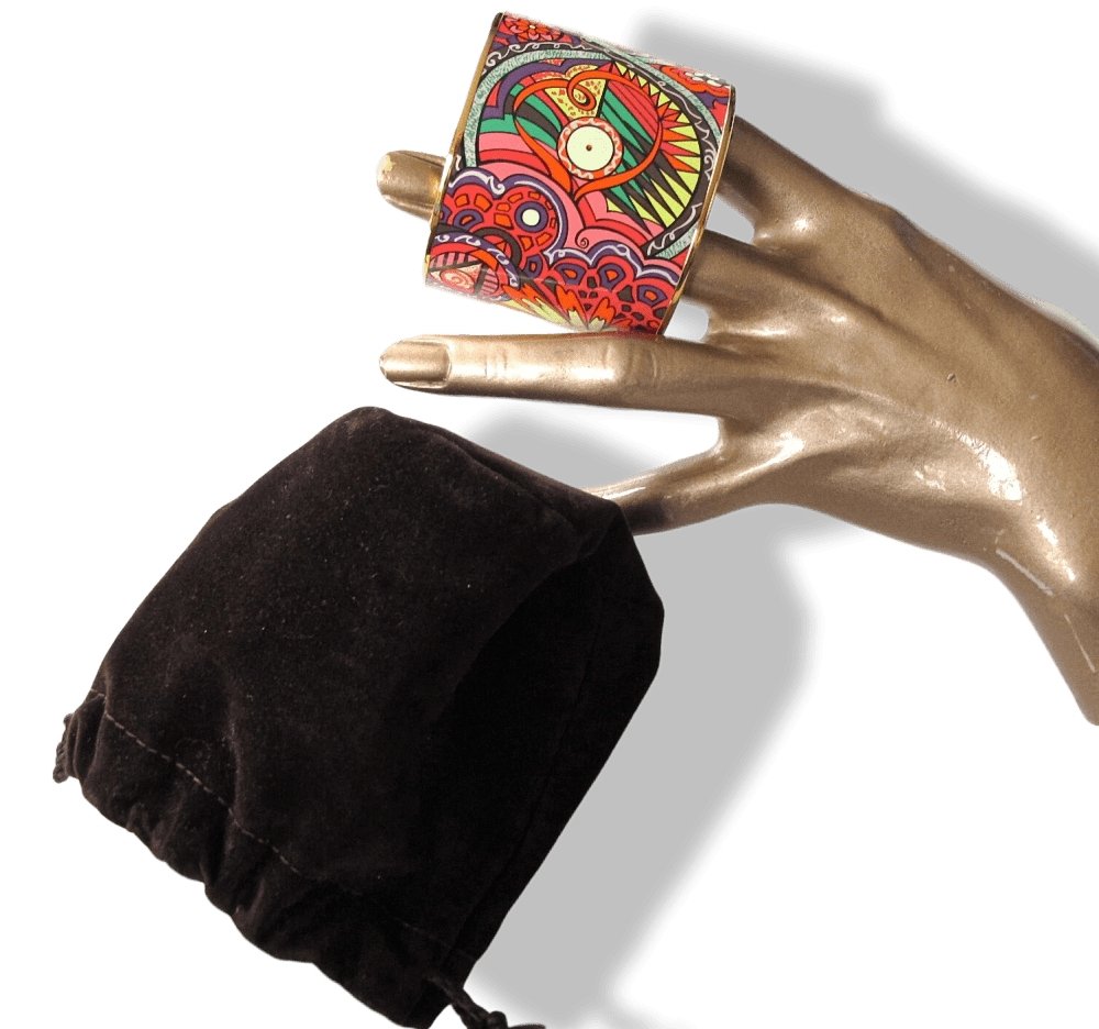 Hermes Fluo L'Ivresse de l'Infini by Zoe Pauwels Gold Trim Mega Wide Enamel Bangle Bracelet Sz65, New! - poupishop