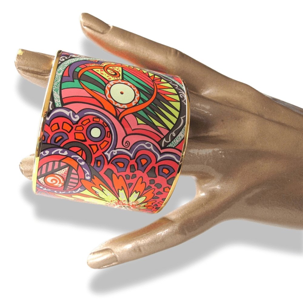 Hermes Fluo L'Ivresse de l'Infini by Zoe Pauwels Gold Trim Mega Wide Enamel Bangle Bracelet Sz65, New! - poupishop