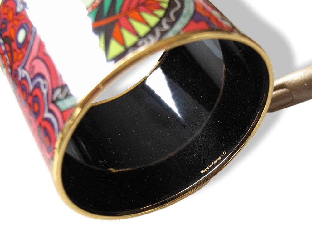 Hermes Fluo L'Ivresse de l'Infini by Zoe Pauwels Gold Trim Mega Wide Enamel Bangle Bracelet Sz65, New! - poupishop