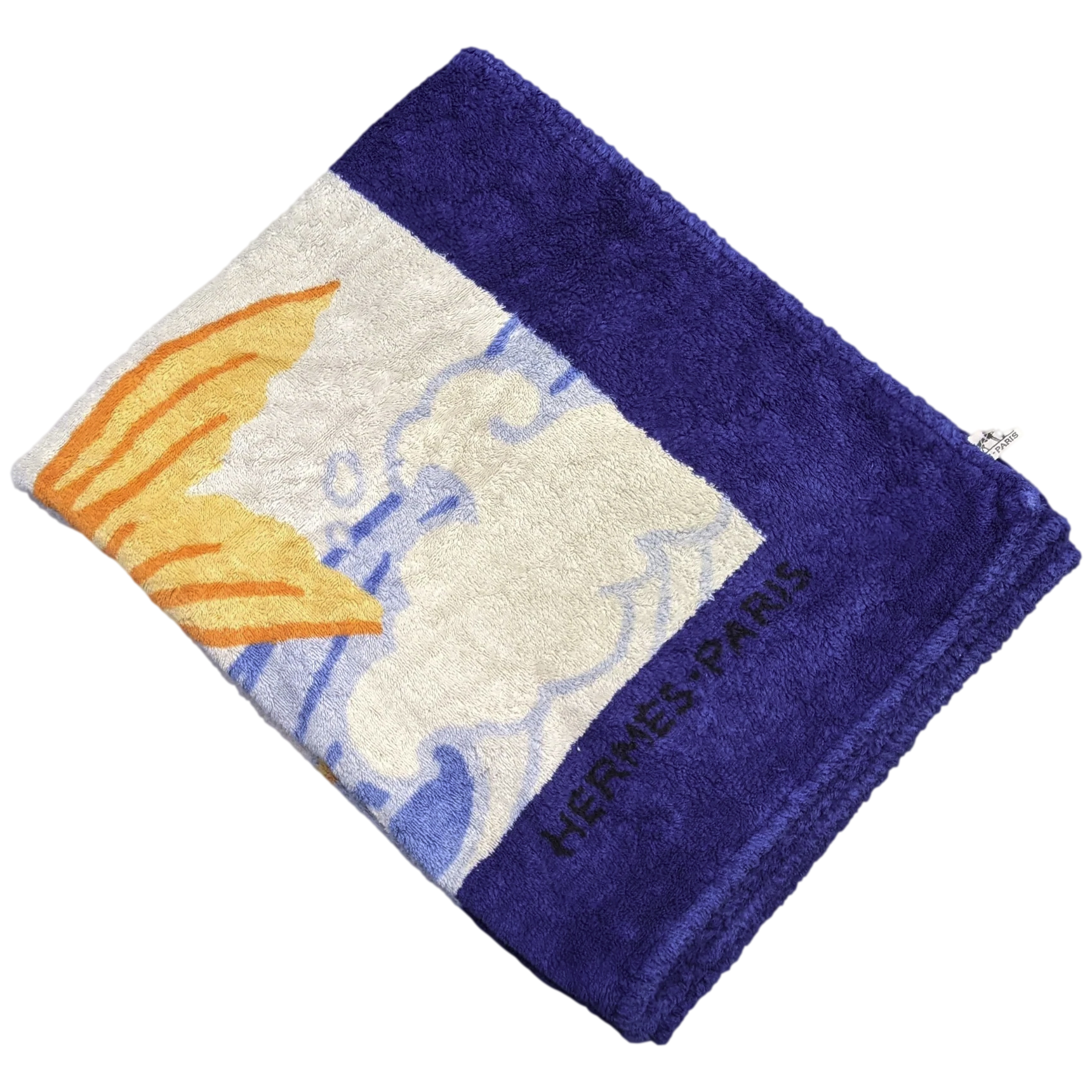Produits Hermes Vintage Marine/Orange/Blanc "Flying Fish" Beach Towel 90 x 150 cm